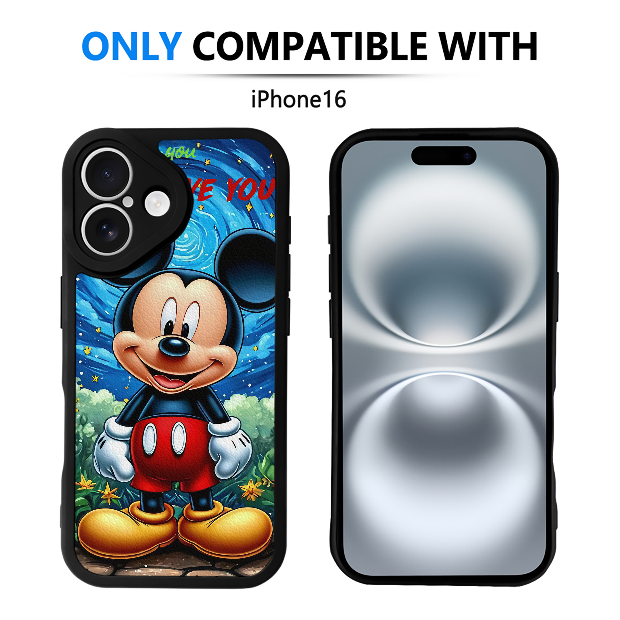 （画像用） ミッキーマウス Mickey Mouse 【iPhone 16シリーズ対応】シリコンスマホケース（レザー調） 材質：シリコン